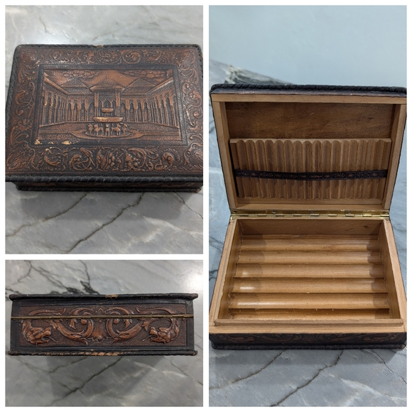Vintage leather cigar/cigarette box - Picture 2 of 11